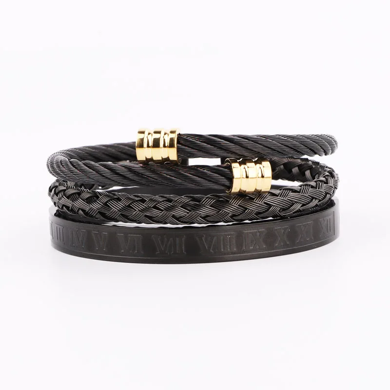 New Arrival High Quality Men Jewelry Bangle Bracelet Stainless Steel Roman Wire Twist Steel Bracelet Men