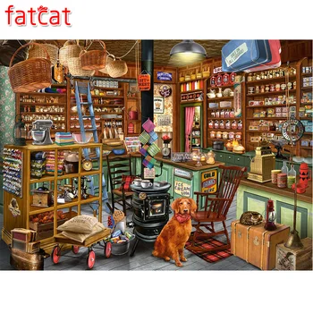 

FATCAT 5d diy diamond painting full square grocery store diamond embroidery rhinestone round kits landscape wall decor AE161