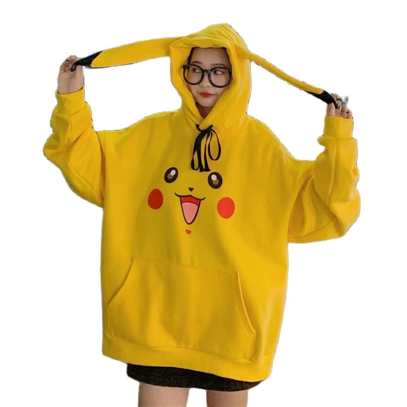 韓国のファッション漫画パーカースウェットシャツかわいい女の子秋服かわいいピカチュウ女性のためのカンガルーポケット特大パーカー Hoodies Sweatshirts Aliexpress
