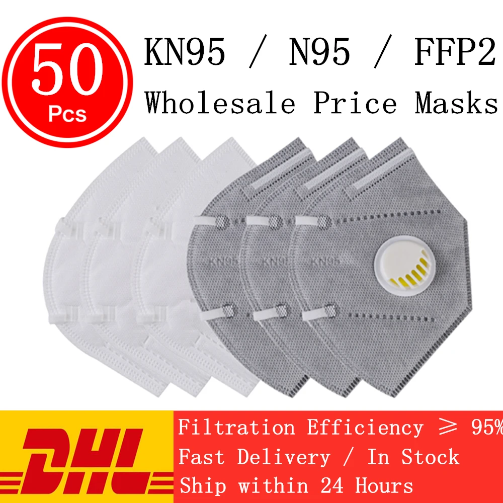 

50PCS N95 Mask Breathing Valve 10Pcs High Quality KN95 Mask Mouth Cover Dust Masks Folding Non- Wholesale