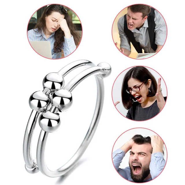 Rotating Fidget Beads Rings For Women Men Anti Stress Ring Spinner Adjustable Spiral Beads Rings Jewelry Gifts Anxiety Toy 5