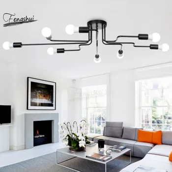 

American Creative LED Iron Art Ceiling Lights Modern Design Loft Living Room Lamp Dining Room Bedroom Glass Ball Decor Luminaria