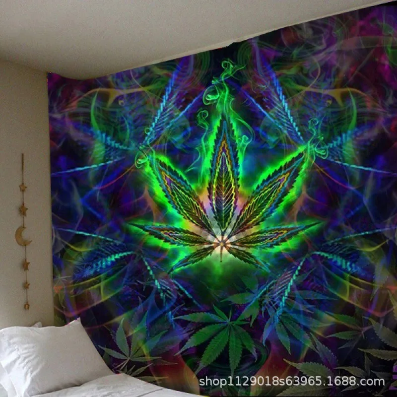 Plant hemp leaf wall hanging tapestry bedroom decoration home decoration tapestry live background cloth
