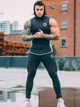 

brand Men's Fashion Tracksuit 2019 New Brand Two Piece Set Sleeveless Hooded Sweatshirt And Pants Set Sportswear Sports Suit