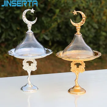 

JINSERTA 2PCS Metal Storage Tray Luxury Gold High Stand Mini Fruit Dessert Cake Plate with Cover Home Party Wedding KTV Decor