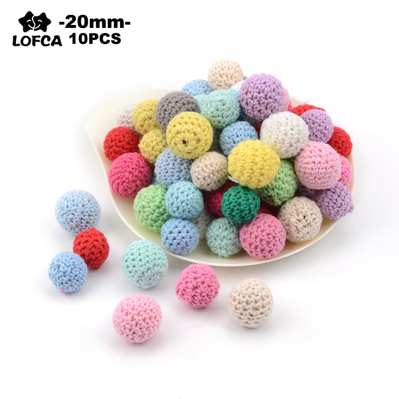 LOFCA 20mm Wooden Crochet Beads 10PCS DIY Necklace Pacifier Chain Baby Colorful Teething Knitting Teethers | Украшения и