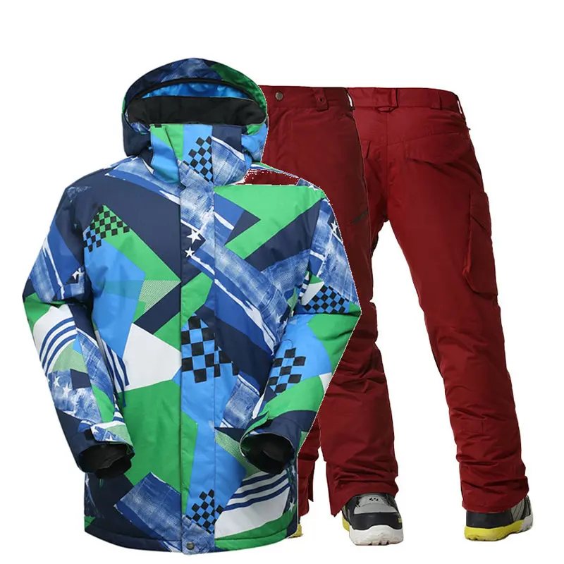 Модные синие мужские лыжные куртки и штаны для сноуборда Спорт на открытом воздухе Сноубординг костюм 10 водонепроницаемая ветрозащитная Лыжная одежда Комплекты