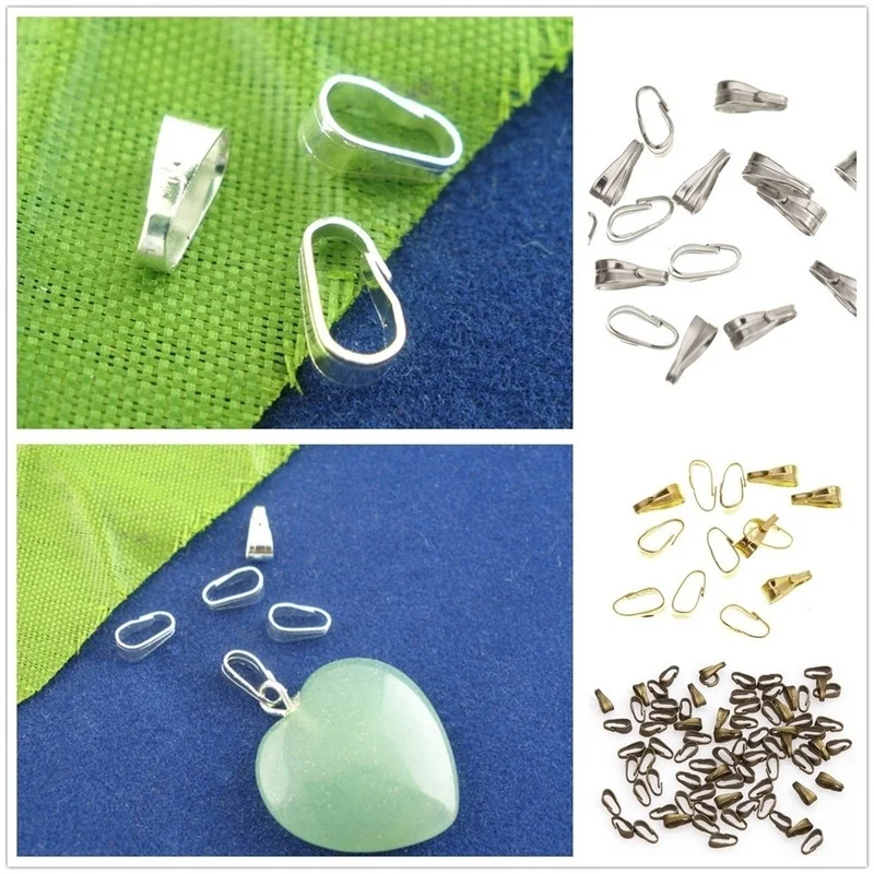 100Pcs Metal Snap Clip Pinch Bails for Pendant Jewelry Making Clasps Connector Findings DIY Necklace