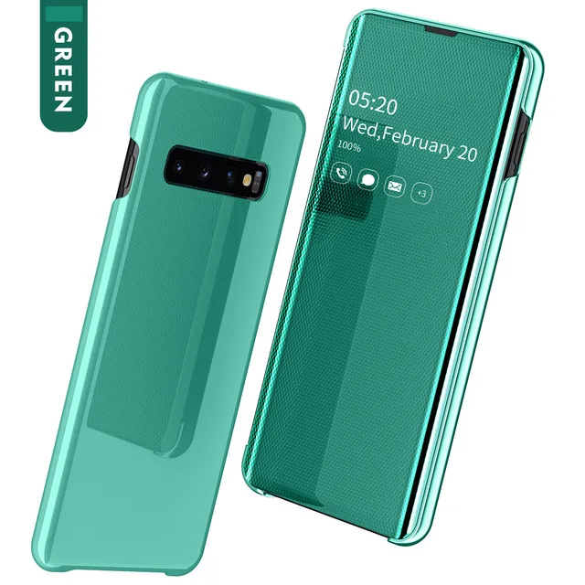 Lamorniea зеркальный Чехол С Откидывающейся Крышкой для samsung Galaxy S10 S8 S9 плюс S10e S7 Edge Note 8 9 A50 A30 A70 A7 A750 чехол - Цвет: Green