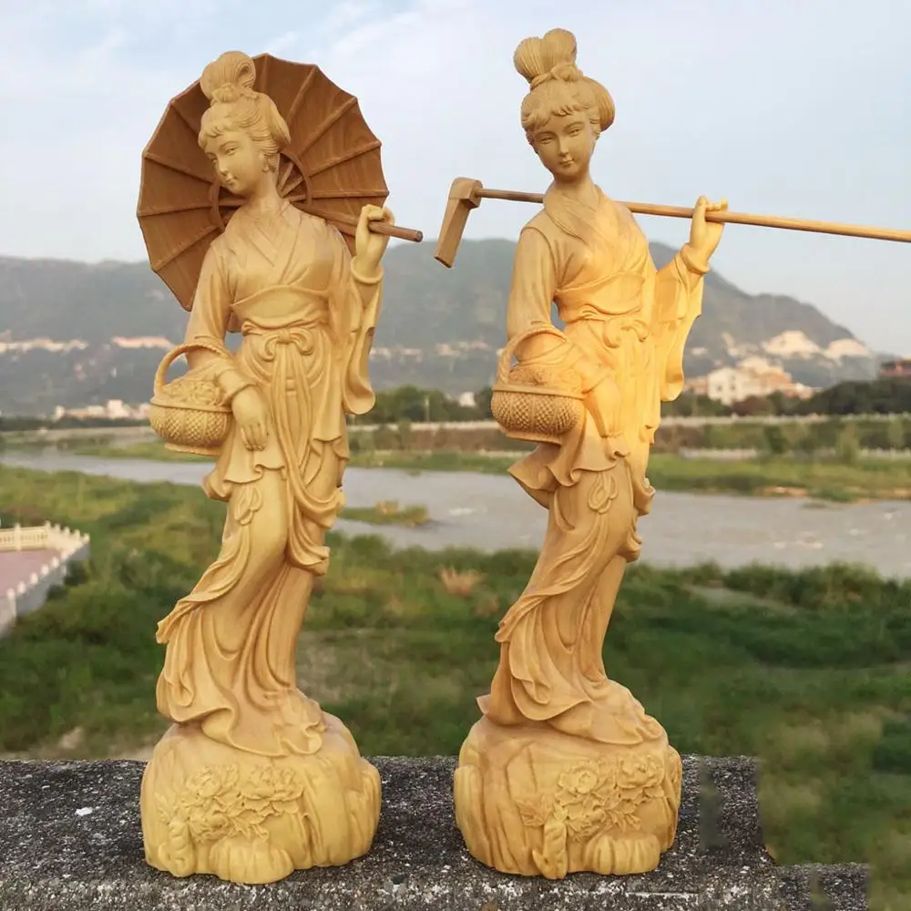 

XS143-20 см туфли-балетки ручной работы резьба из самшита Фигурка Статуи Будды для домашнего декора классический Красота Скульптура этнические изделия