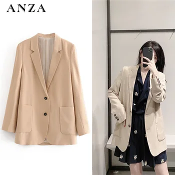 

ZA 1:1 Women Blazer with Single Button Long Sleeve Autumn Jacket Oversize Outwear Coat