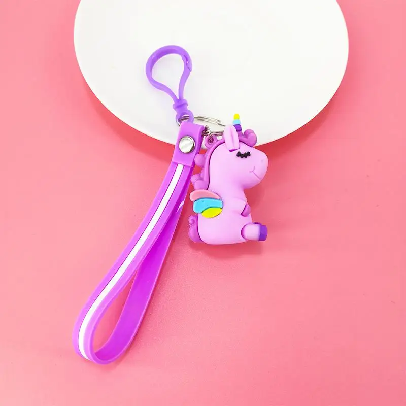 Креативный ПВХ мультфильм Единорог кукла-брелок для ключей женская сумка мини Животное подвеска автомобиль ключ сплав аксессуар детский подарок на день рождения - Цвет: purple