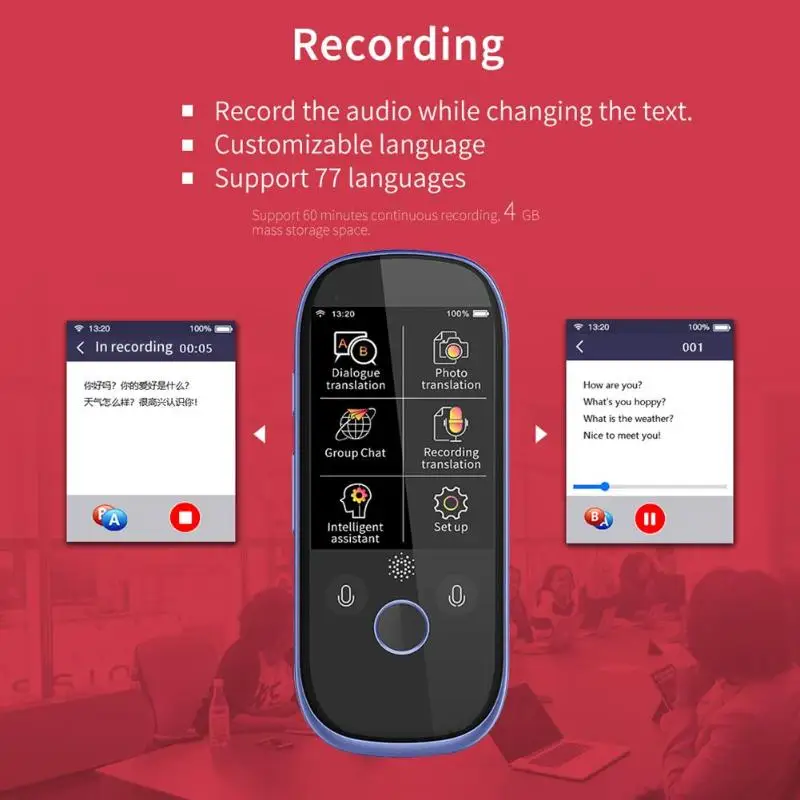 Boeleo K1 Pro Портативный Умный голосовой переводчик 4 Гб 2,4 дюймов 77 многоязычный фото-переводчик для обучения путешествию бизнесу