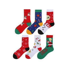 Cartoon Santa Snow Gift Pattern Jacquard Green Red Crew Christmas Socks Men Unisex