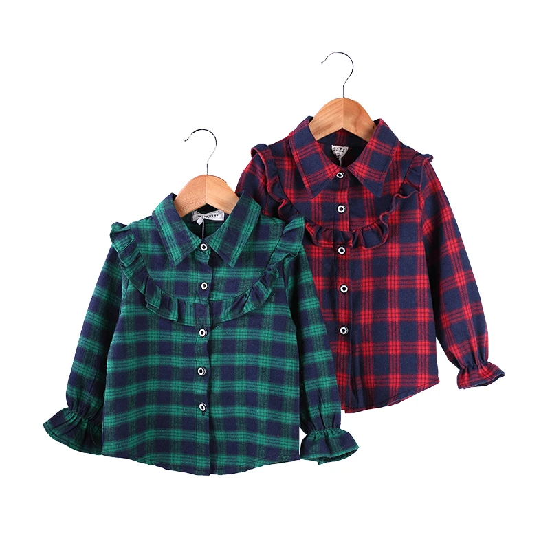 Camisas a cuadros para niñas pequeñas, camisas de larga a rayas, ropa para niños, tops informales color rojo y verde, novedad de primavera|Blusas y camisas| - AliExpress