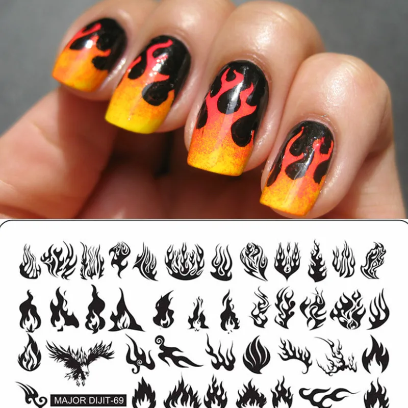 Fire Flame шаблонные штампы для дизайна ногтей набор маникюра изображение пластины