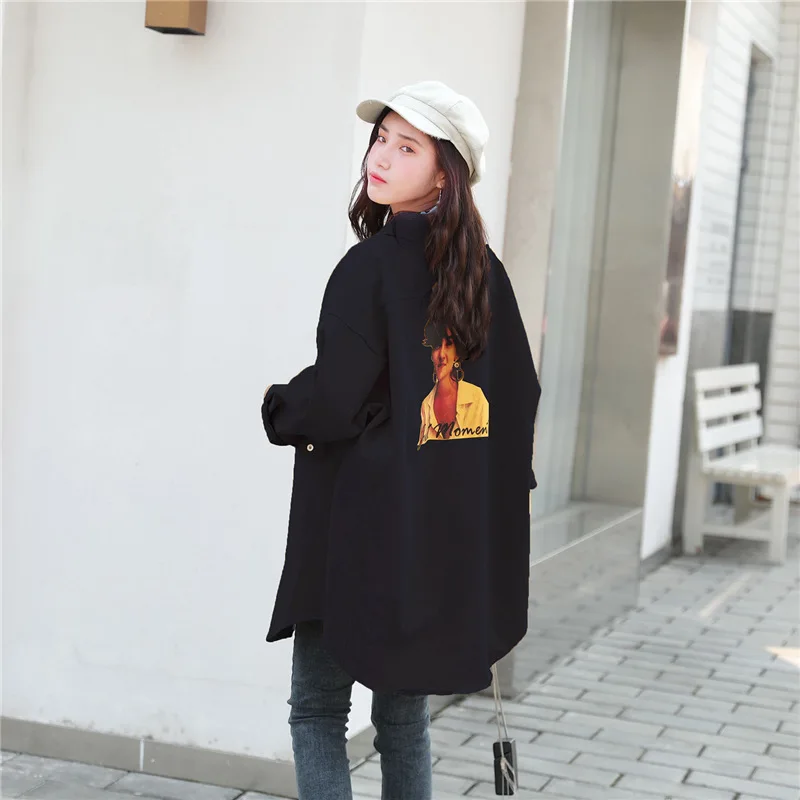 

2019 New Style Korean-style Jacket Students Versatile Cool Casual Mid-length Loose-Fit Long Sleeve Jeans Coat Women's