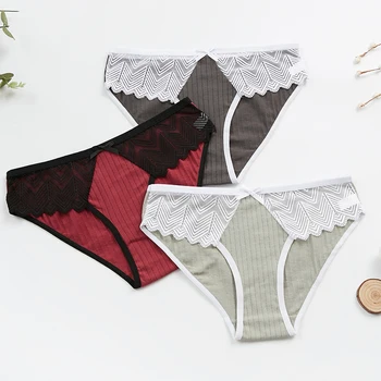 

3PCS Cotton Underwear Women's Panties Set Comfort Underpants Floral Lace Briefs For Woman Sexy Low-Rise Pantys Intimates