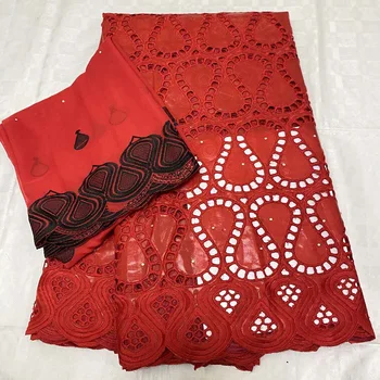 

Red New arrival African Bzain riche Fabric with Embroidery Lace Nigerian Dress French Guinea Brocade Dubai 100%Cotton Fabric