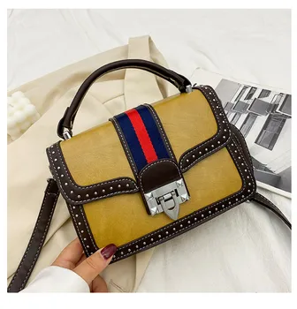 

2020 Fashion PU Leather women shoulder bag thread rivet flap bags Female Small Square Bag Soft Leather Messenger Shoulder Bag
