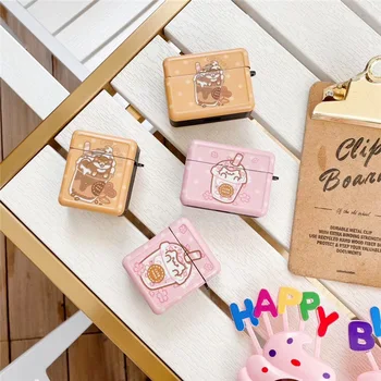 

Case for Airpods 2 Bluetooth Earphone Case for Airpods Pro Accessories Protective PC Cover Cute Keychain Pearl Milk Tea Trunk