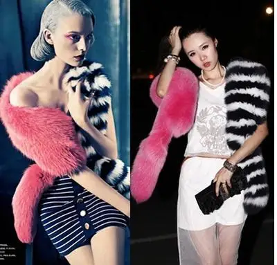 AYYival European American Runway Women Pashmina Scarves Gothic Sexy Color Block Faux Fur Galaxy Celeb Scarves YY996