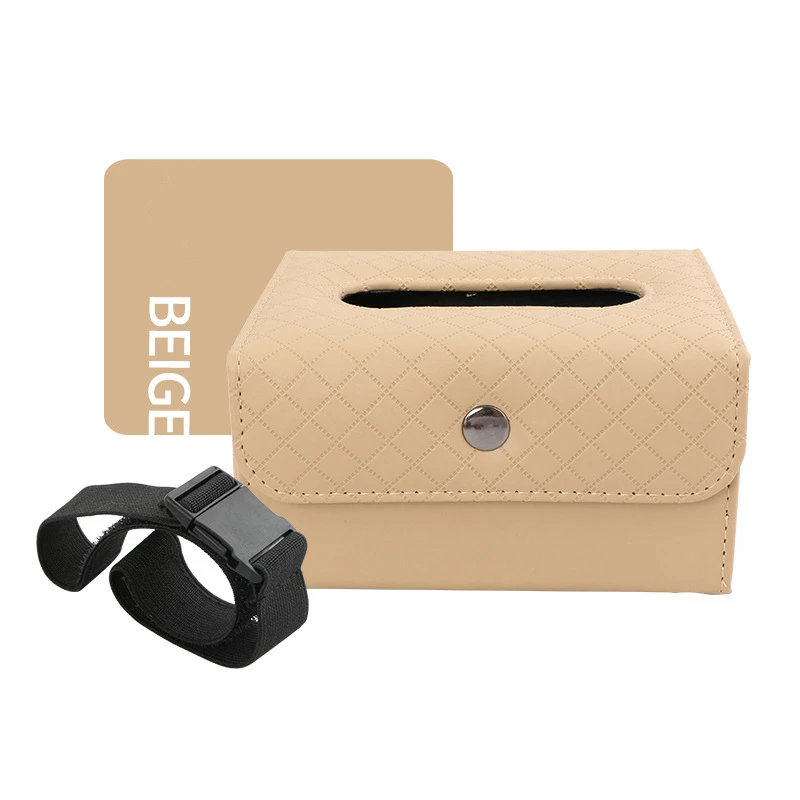 Бежевый Universal Car Tissue Box Foldable PU Leather Armrest Box Sun Visor Seat Back Paper Towel Box Multi-use Car Supplies Home Decor - Название цвета: Бежевый
