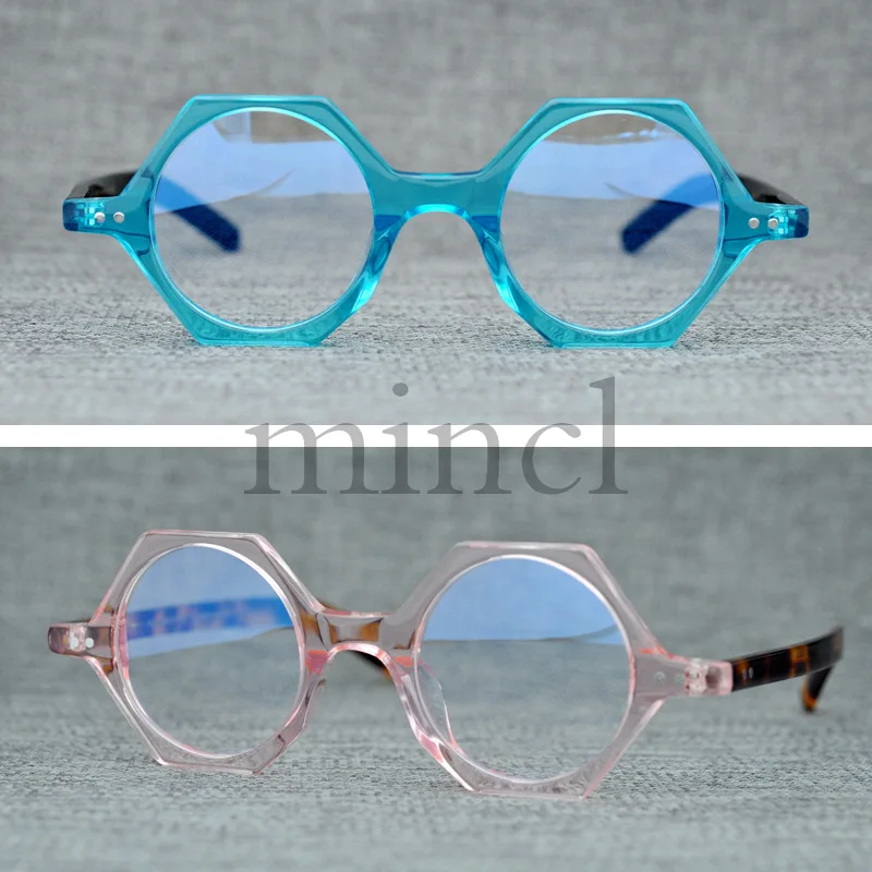 

Brand Design Acetate Glasses Frame Men Metal Vintage Round Prescription Eyewear Myopia Optical Irregular Eyeglasses Men's NX