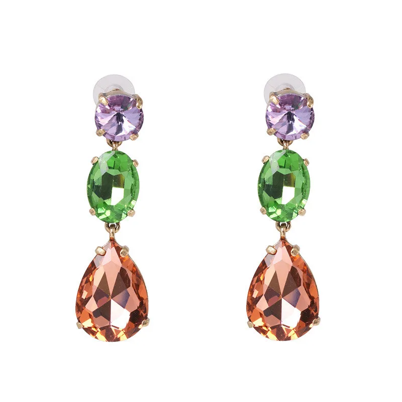 orange green purple Модные европейские темпераментные цветные Серьги-капли, стразы, блестящие серьги для вечернего платья, ювелирные изделия для женщин ET1377 - Окраска металла: orange green purple