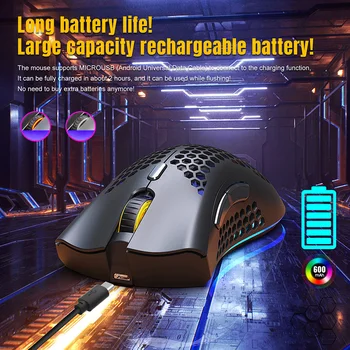 

Wireless Gaming Mouse 2.4GHz USB Receiver RGB Backlight Mouse Rechargeable 7 Buttons Lightweight Hollow Optical Mice for PC