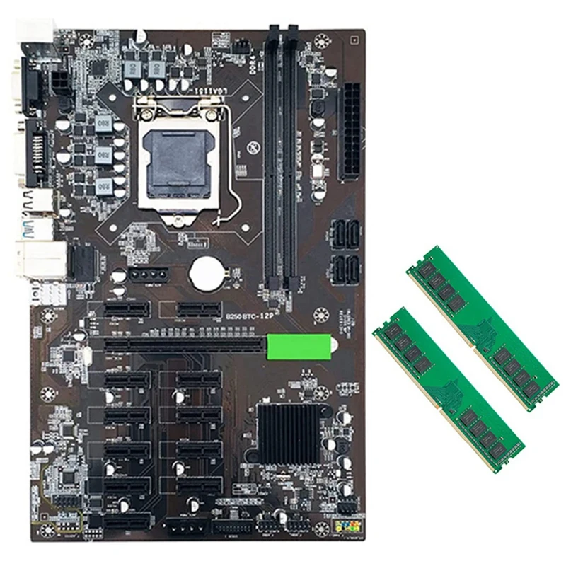 Материнская плата для майнинга B250 BTC с 2XDDR4 4 Гб 2666 МГц ОЗУ LGA 1151 12x слот графической