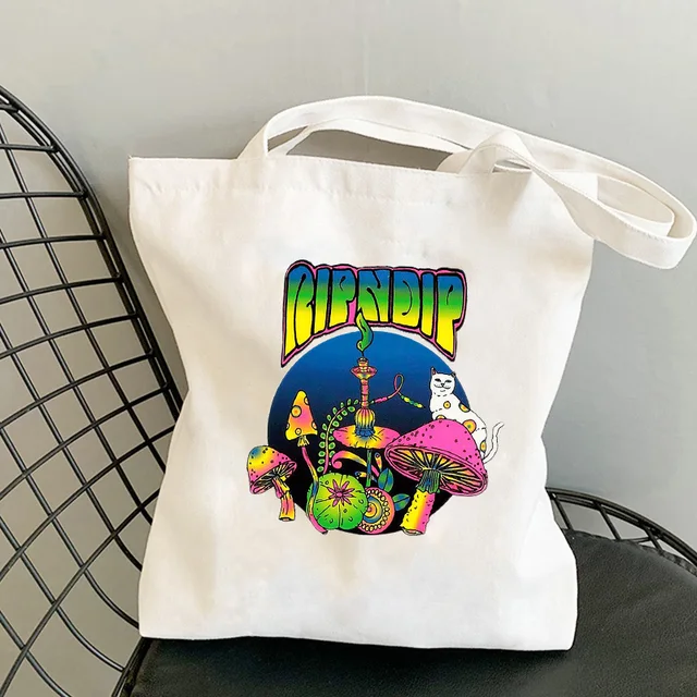 Mushroom Shoulder Bag Canvas Bag Harajuku Shopper Bag Fashion Casual Summer Shoulder Bags Tote Shopper Bag Border Collie 6