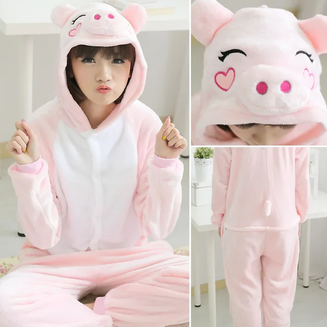 Кигуруми Единорог женские пижамы наборы фланелевые милые животные Свинья Панда комплекты пижам женские зимние единороги Ночная рубашка пижамы - Цвет: Pig