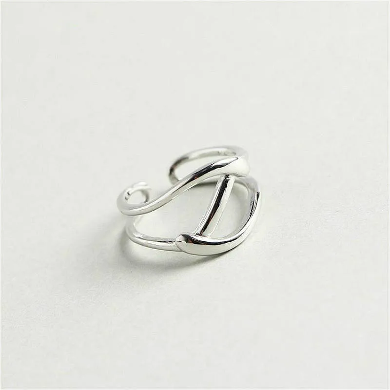 

925 Sterling Silver Rings For Women Irregular Geometric Personality Line Femme Fashion Fine Jewelry Simple Open Ring 925-895