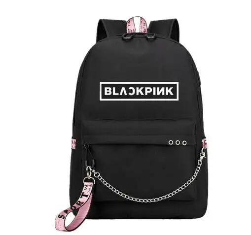 Kopo BlackPink Rose Lisa JENNIE USB Рюкзак Школьные сумки черный розовый Mochila дорожные сумки рюкзак на цепочке для ноутбука USB порт для наушников