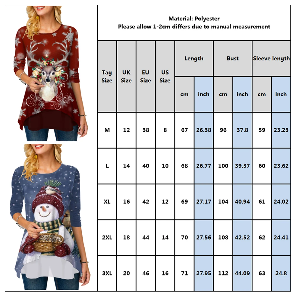 Рождественская рубашка с длинным рукавом, Женские повседневные топы с принтом, женская футболка с оборками, Рождественская уличная футболка, camiseta mujer D30