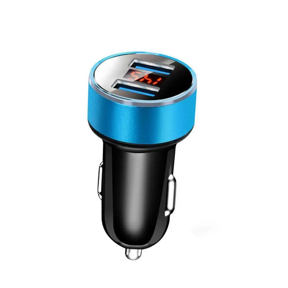 Автомобильное зарядное устройство с двумя usb-портами, ЖК-дисплей, 12-24 В, розетка для прикуривателя, быстрое автомобильное зарядное устройство, адаптер для автомобильного стайлинга - Формат цифровых медиаданных: blue