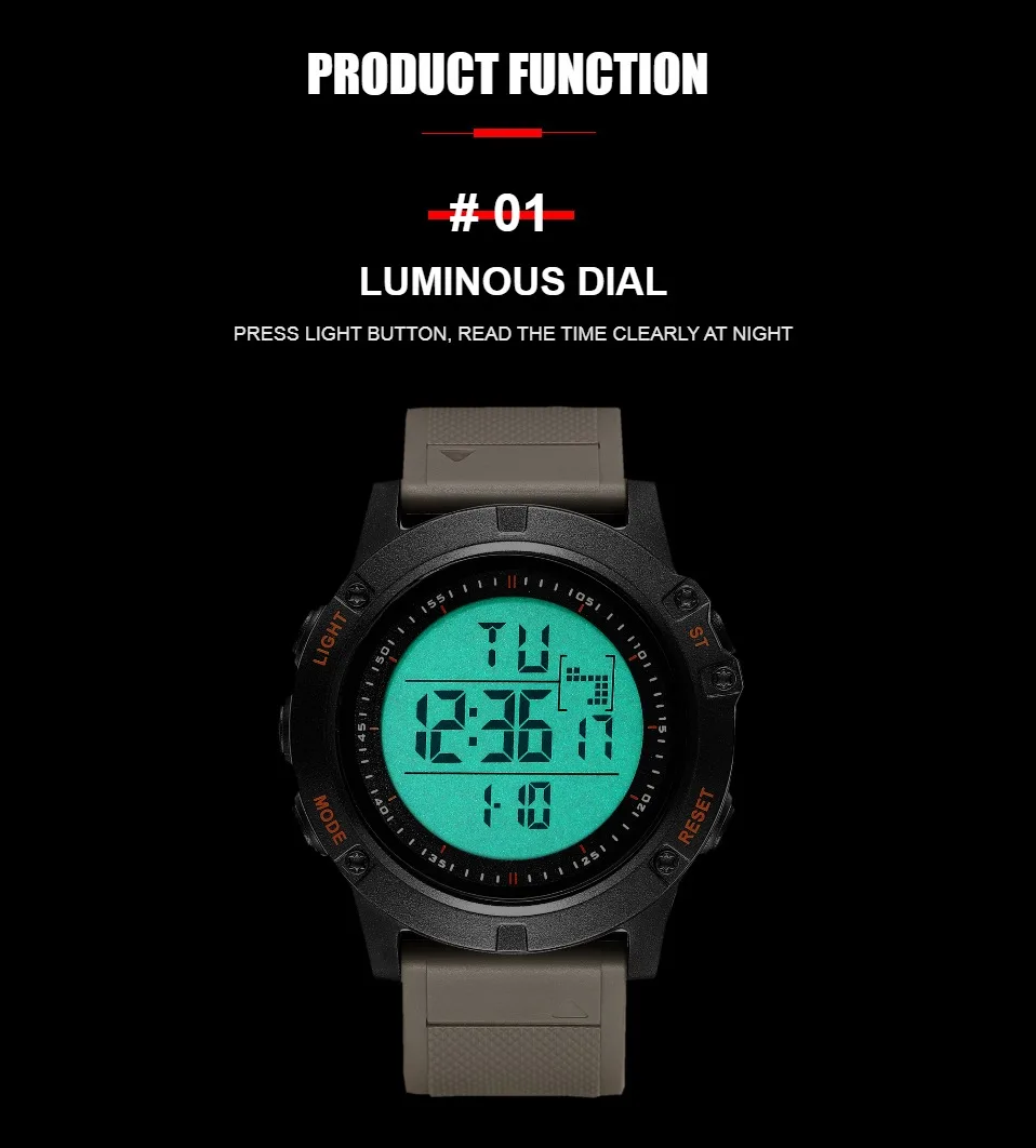 Relojes deportivos digitales de cara grande para hombre, esfera doble,  táctica, impermeable, retroiluminación LED, cronómetro, reloj despertador  para