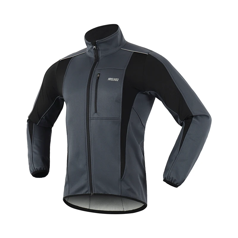 ARSUXEO зимняя велосипедная куртка флисовая теплая велосипедная одежда ветровка водонепроницаемая мягкая Светоотражающая куртка MTB велосипед Джерси 15 к - Цвет: Grey