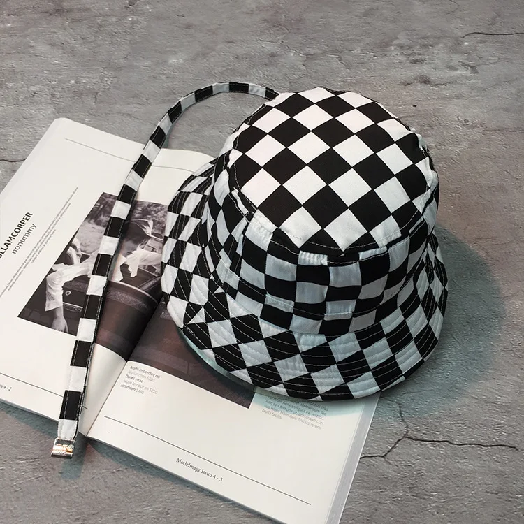 New Black White Plaid Check Bucket Hats Fishing Caps Women Mens Hip Hop Hat