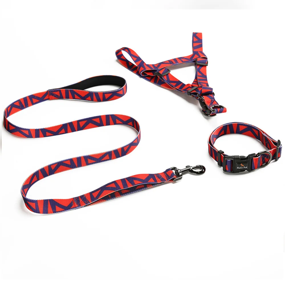 Нейлоновая шлейка для собаки домашнего животного поводок 3 комплекта Трехкомпонентные ремешки для собак для маленьких средних и больших собак - Цвет: Red Printed-FR004