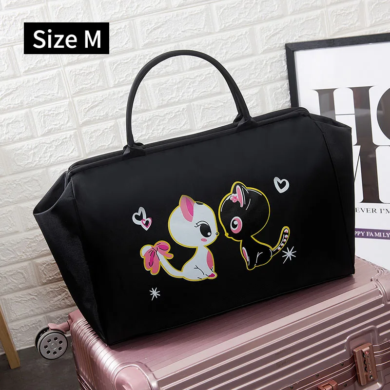 Женские дорожные сумки с кошкой, Большая водонепроницаемая сумка на плечо для фитнеса, сумка для путешествий на выходные, сумка для путешествий, повседневные сумки для сна XA308WB - Цвет: Black M