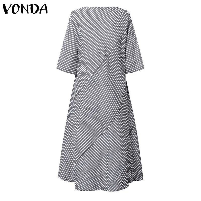 VONDA, женское сексуальное платье с рукавом 3/4, Полосатое платье для вечеринки, хлопковое платье с разрезом, платье для беременных, богемный стиль, Vestidos, модный сарафан для беременных