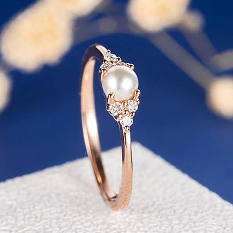 Rose Gold Pearl Engagement Ring Ring Rose Gold Imitation Pearl