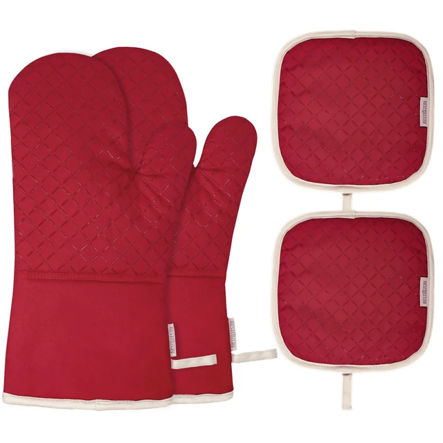 Set of red KitchenAid oven mitt/pot holders