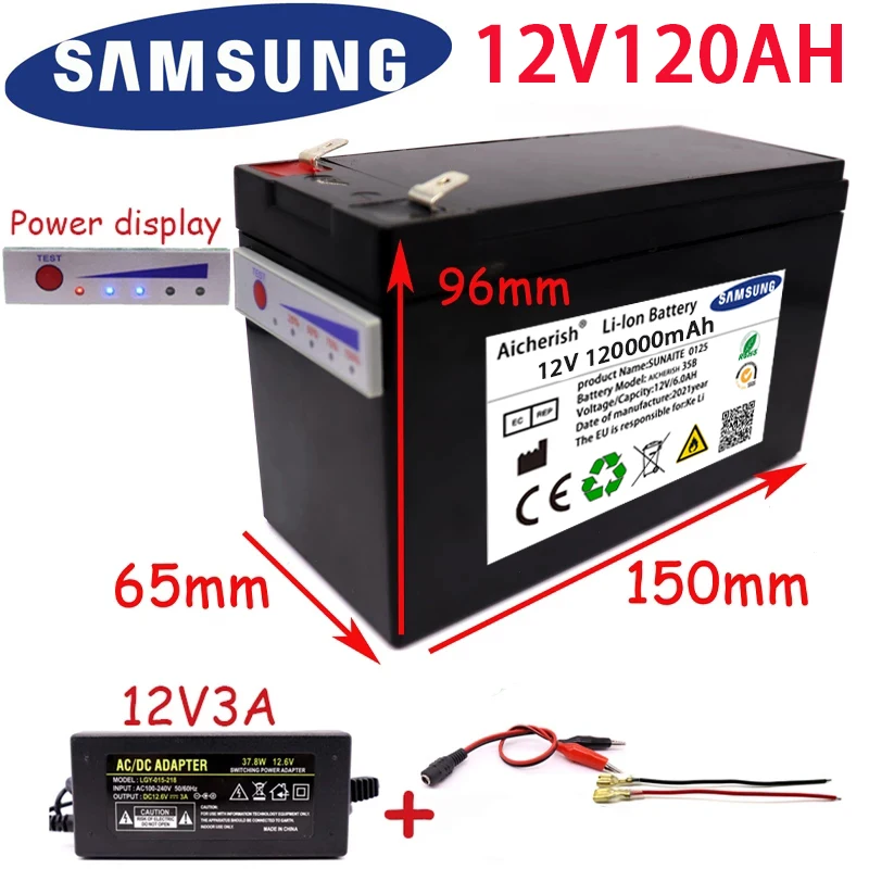 New Power Display 12v120AH 18650 Lithium Battery Pack Is Suitable For Solar Energy And Electric Vehicle 12.6v 3A Charger | Электроника