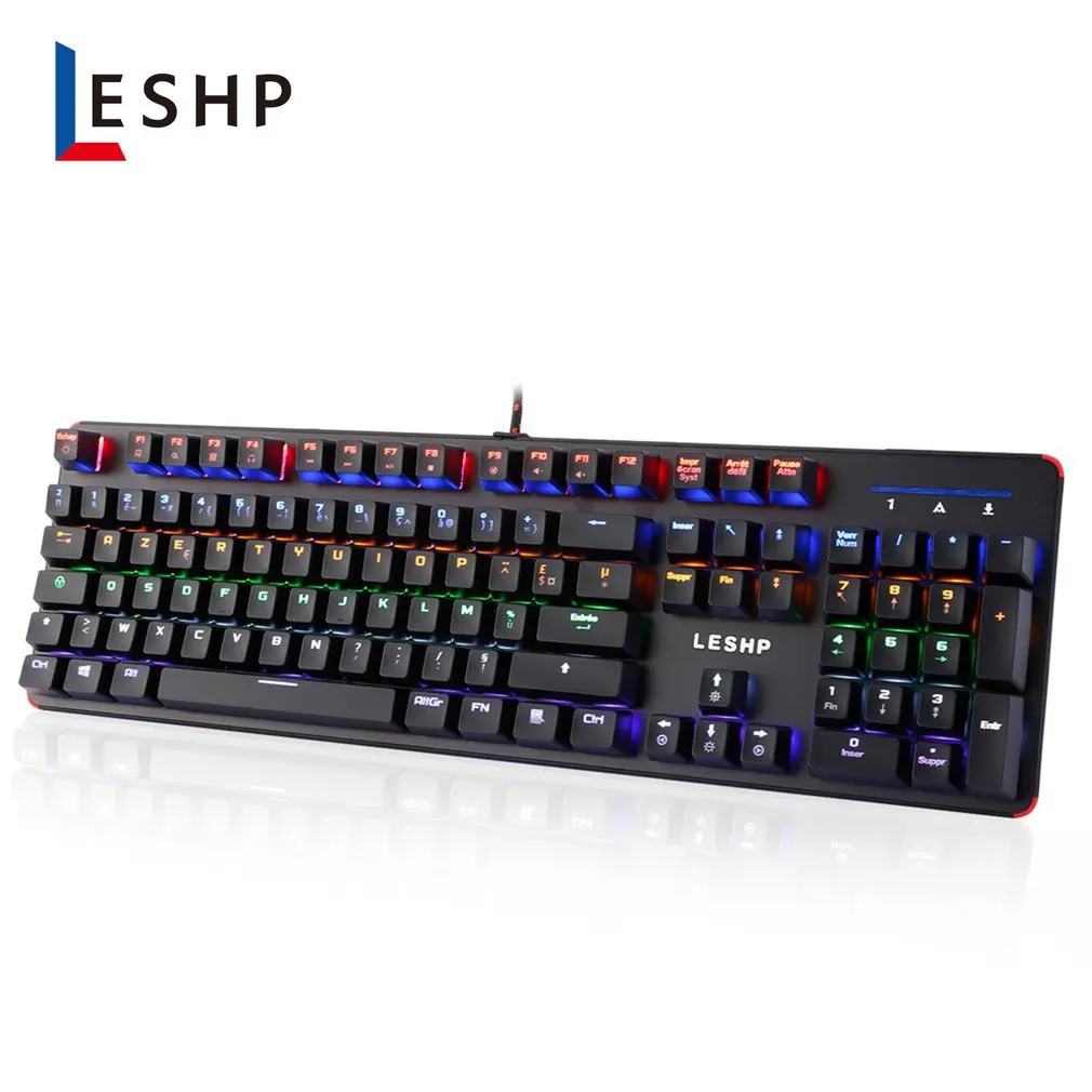 

LESHP USB Wired 105 Keys Illuminated Professional Game Gaming Office RGB Mechanical Keyboard with LED Adjustable Backlight