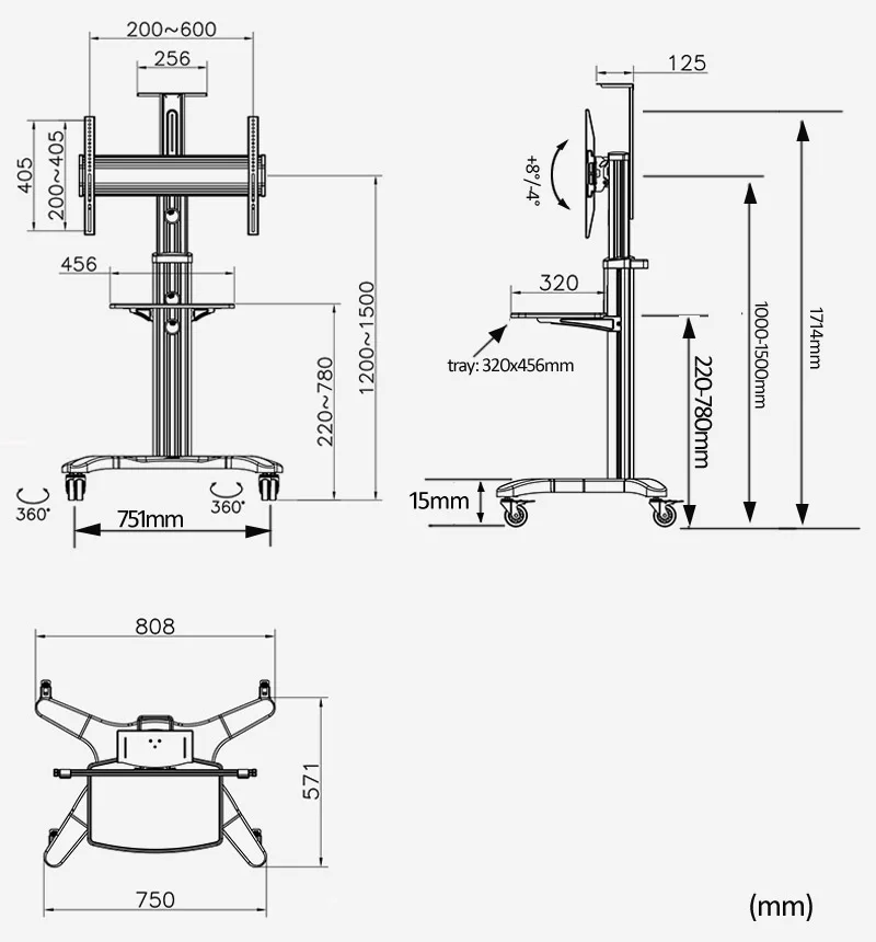 Aluminum Alloy NB AVF1500-50-1P TV Mobile Cart