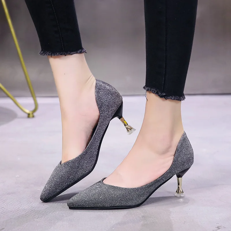 

Online Celebrity High Heel Shoes Women's 2019 Autumn New Style Korean-style Thin Heeled Pointed Shallow Mouth-WOMEN'S Shoes Ol C