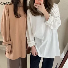 CHAXIAOA New 2021 Women Spring Summer T-Shirts Oversize Solid Bottoming Long Sleeve Wild Korean Minimalist Style Tops